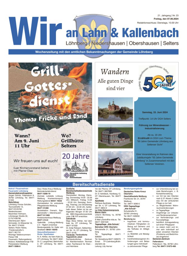 Amtliches Mitteilungsblatt der Gemeinde Löhnberg Titelblatt 23/2024