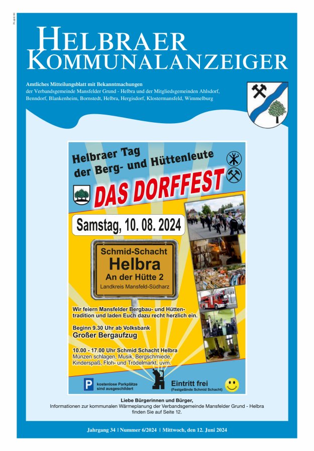 Helbraer Kommunalanzeiger – Amtliches Mitteilungsblatt mit Bekanntmachungen Titelblatt 06/2024
