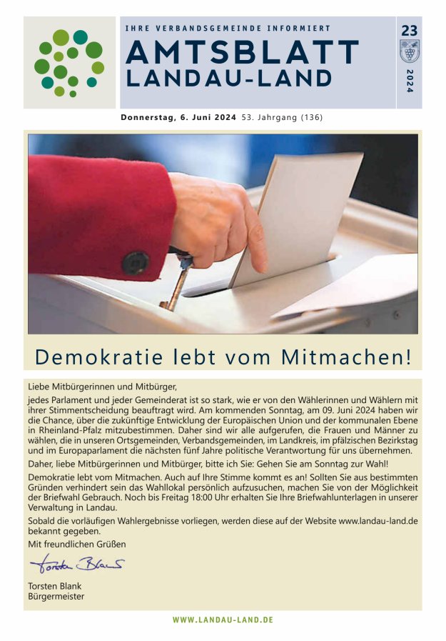 Amtsblatt VG Landau-Land Titelblatt 23/2024