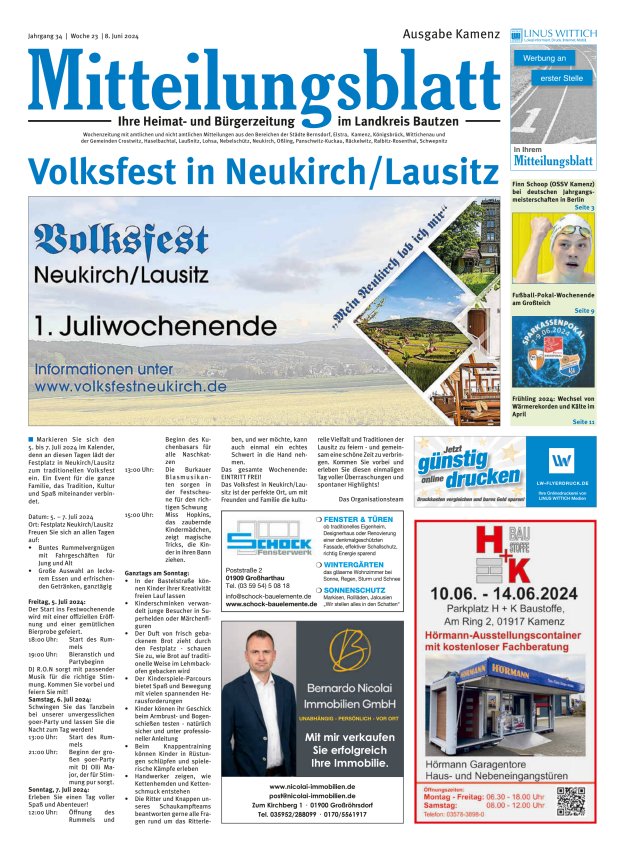 Mitteilungsblatt LK Bautzen Ausgabe Kamenz Titelblatt 22/2024