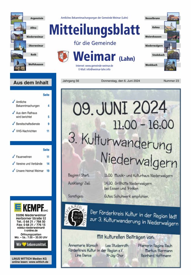 Mitteilungsblatt für die Gemeinde Weimar Titelblatt 23/2024