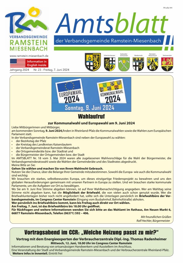 Amtsblatt VG Ramstein-Miesenbach Titelblatt 23/2024