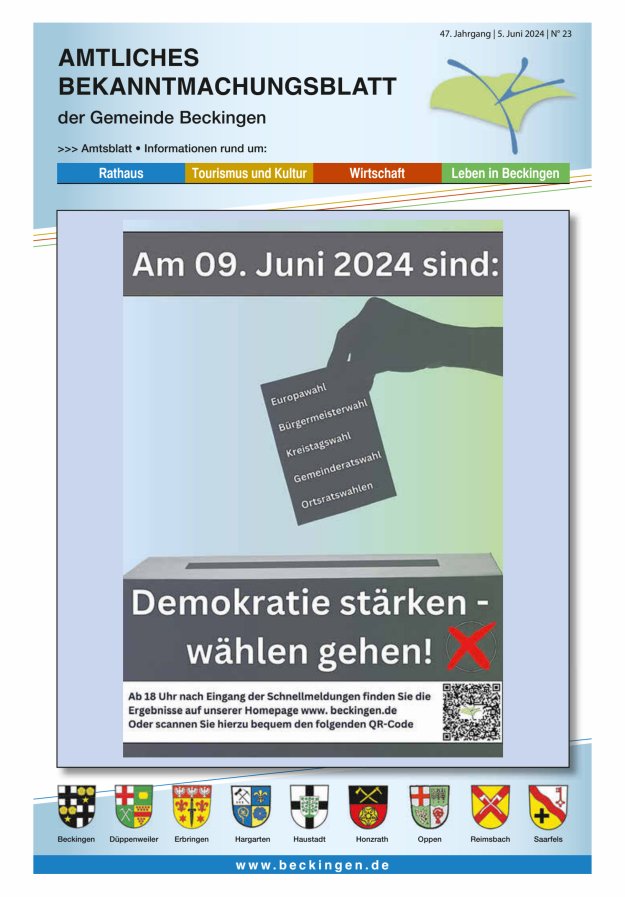 Amtsblatt Beckingen Titelblatt 23/2024