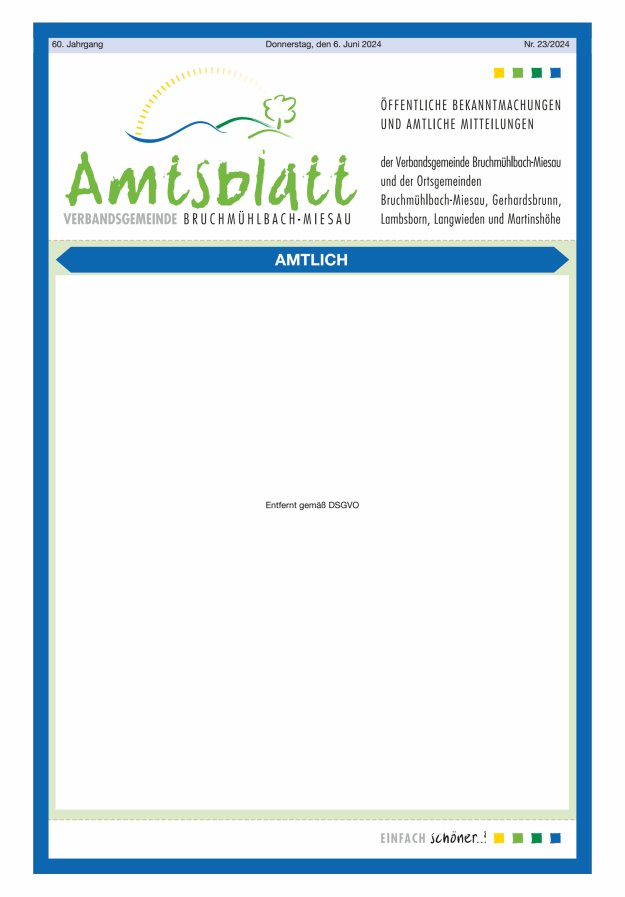 Amtsblatt der VG Bruchmühlbach-Miesau Titelblatt 23/2024