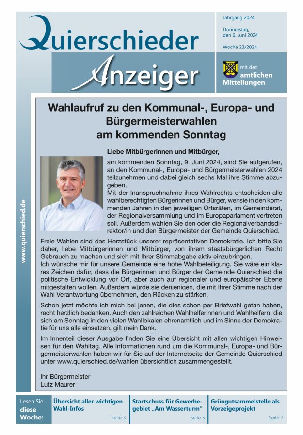 Quierschieder Anzeiger Titelblatt 23/2024
