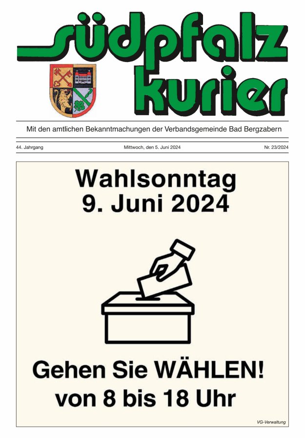 Südpfalz Kurier - VG Bad Bergzabern Titelblatt 23/2024