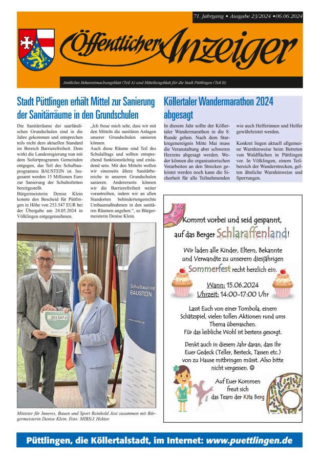 Öffentlicher Anzeiger - Stadt Püttlingen Titelblatt 23/2024