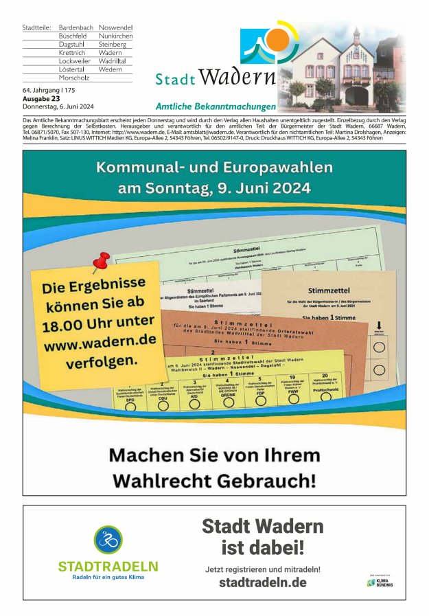 Stadt Wadern Titelblatt 23/2024