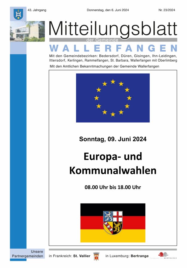 Mitteilungsblatt Gemeinde Wallerfangen Titelblatt 23/2024