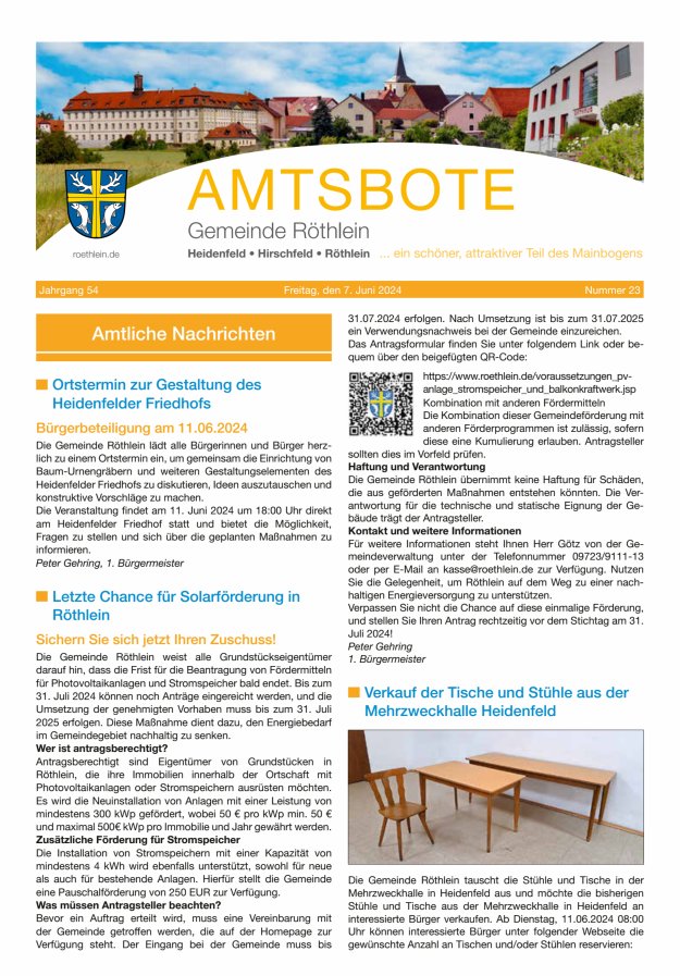 Amtsbote der Großgemeinde Röthlein Titelblatt 23/2024