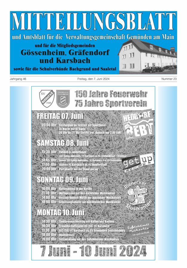 Mitteilungsblatt der VG Gemünden a Main Titelblatt 23/2024