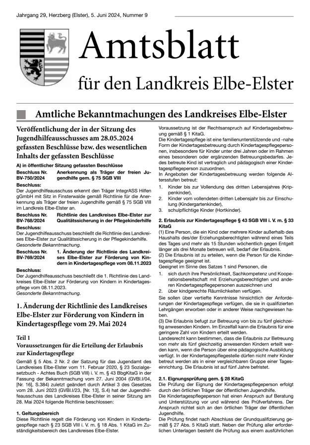 Amtsblatt für den Landkreis Elbe-Elster Titelblatt 09/2024