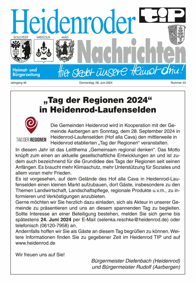 "tip" Heidenroder Nachrichten Titelblatt 23/2024