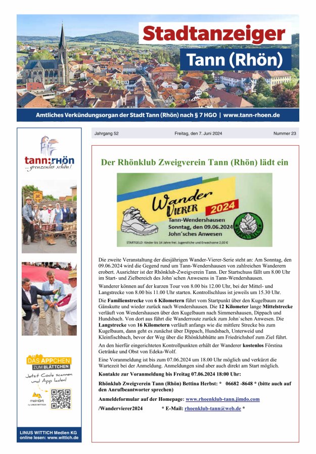 Stadtanzeiger Tann (Rhön) Titelblatt 23/2024