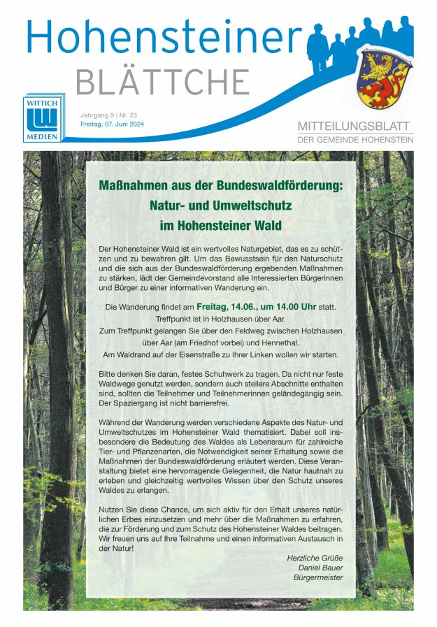 Hohensteiner Blättche Titelblatt 23/2024