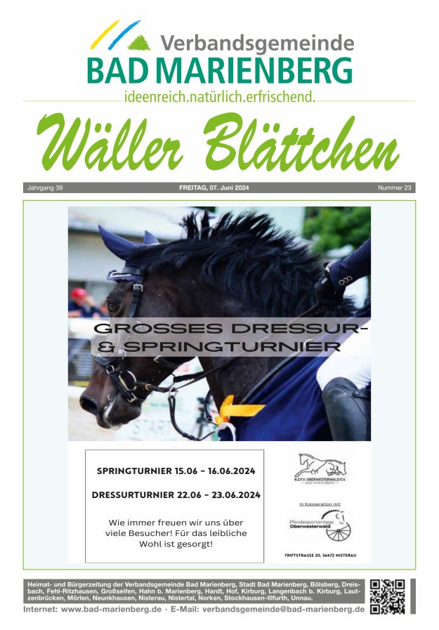 Wäller Blättchen - Verbandsgemeinde Bad Marienberg Titelblatt 23/2024