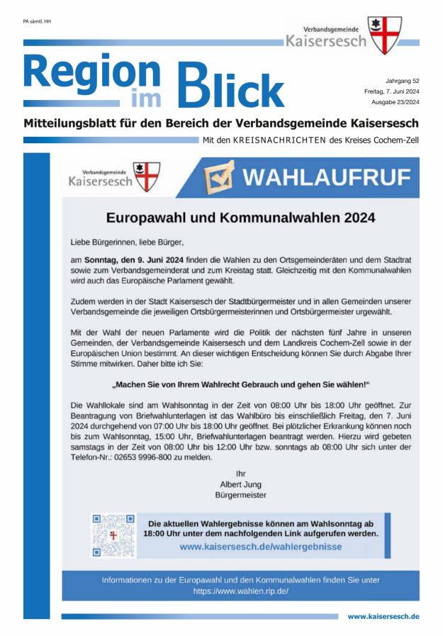 Region im Blick VG Kaisersesch Titelblatt 23/2024