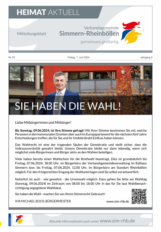 Heimat Aktuell - Mitteilungsbl der VG Simmern-Rheinböllen Ausg Simmern Titelblatt 23/2024