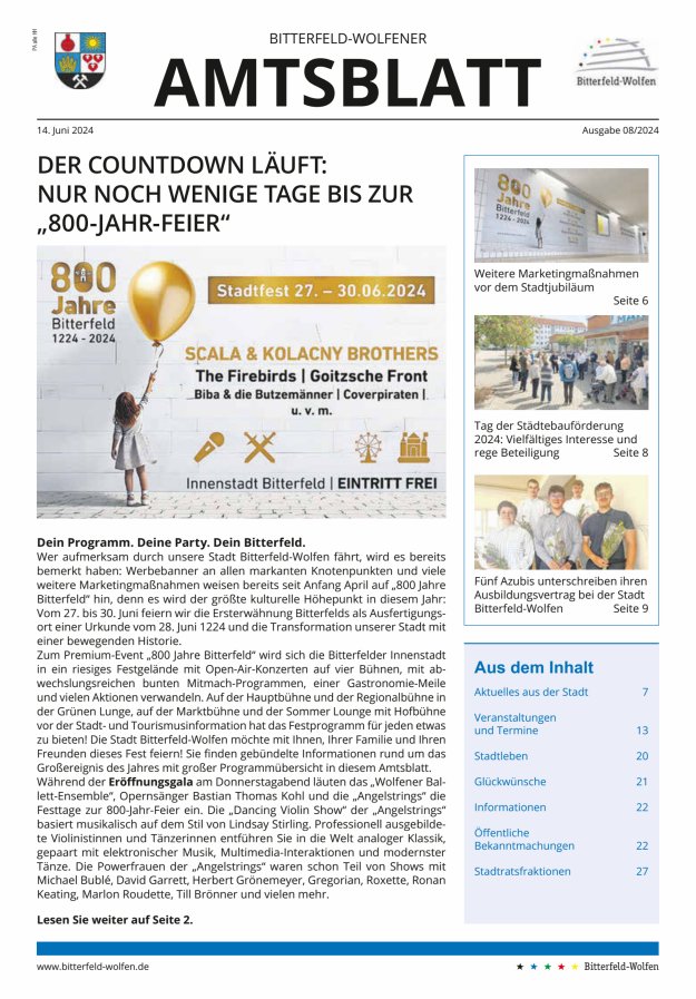 Bitterfeld-Wolfener Amtsblatt Titelblatt 08/2024