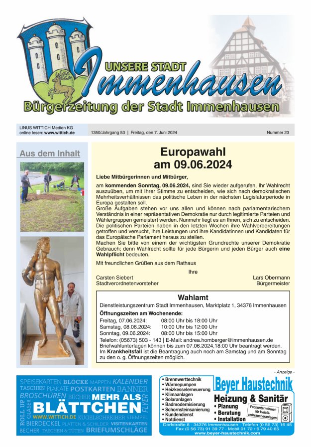 Unsere Stadt Immenhausen Titelblatt 23/2024