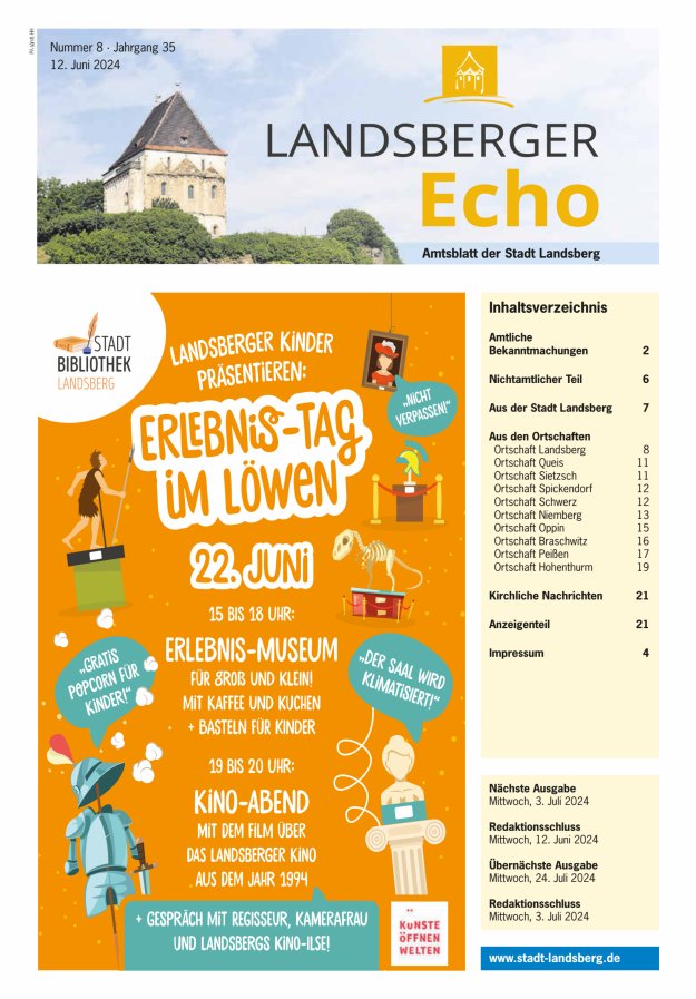 Landsberger Echo – Amtsblatt der Stadt Landsberg Titelblatt 08/2024