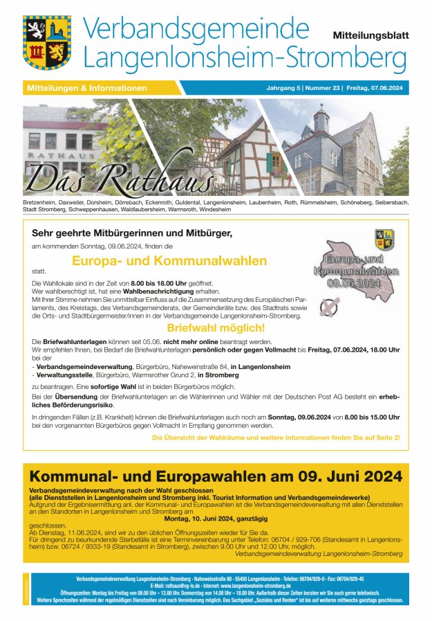 Das Rathaus - MTB d VG Langenlonsheim-Stromberg Titelblatt 23/2024