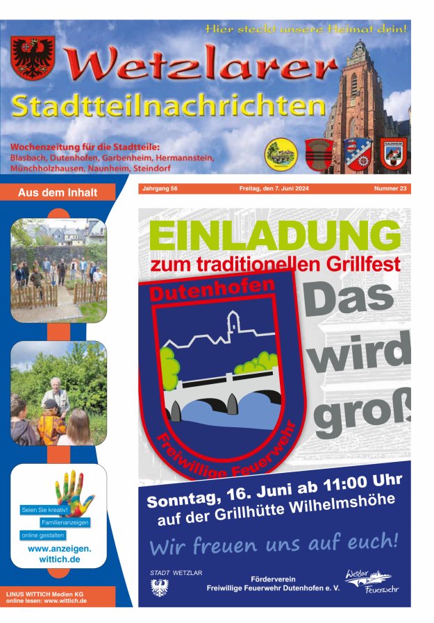 Wetzlarer Stadtteilnachrichten Titelblatt 23/2024