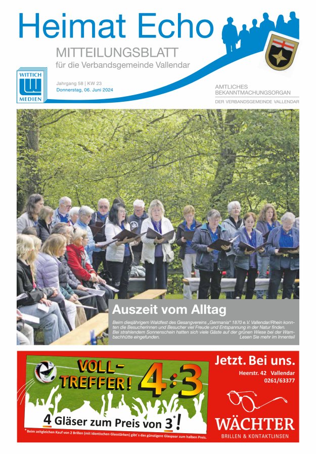 Heimat-Echo - Heimat- und Bürgerzeitung Verbandsgemeinde Vallendar Titelblatt 23/2024