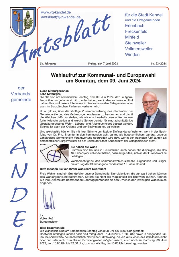 Amtsblatt VG Kandel Titelblatt 23/2024