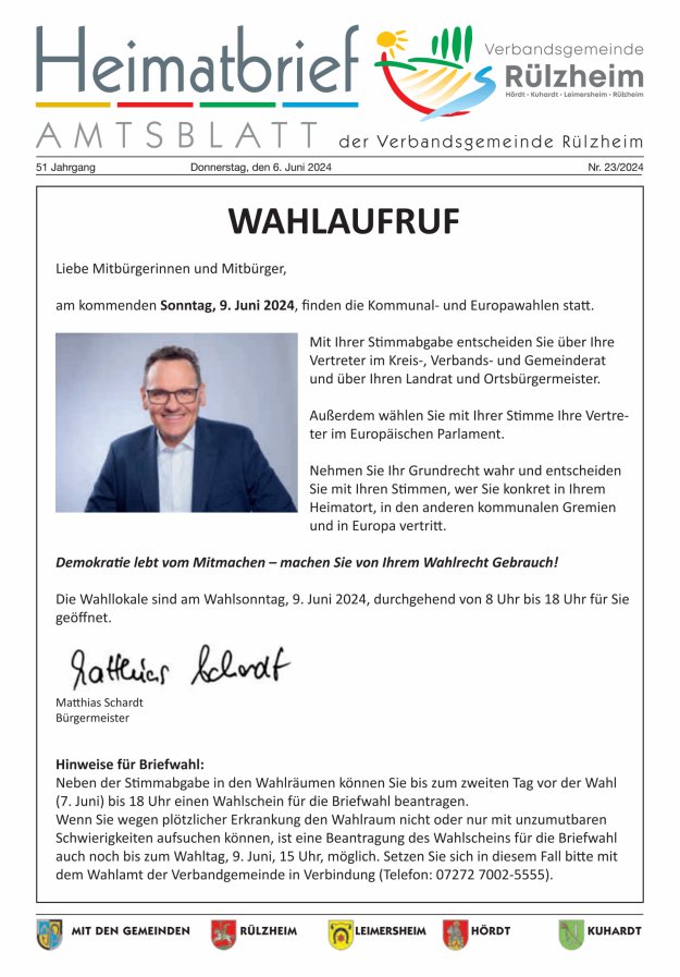Heimatbrief VG Rülzheim Titelblatt 23/2024