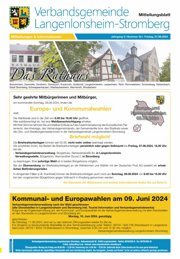 Das Rathaus - MTB d VG Langenlonsheim-Stromberg  Titelblatt 23/2024