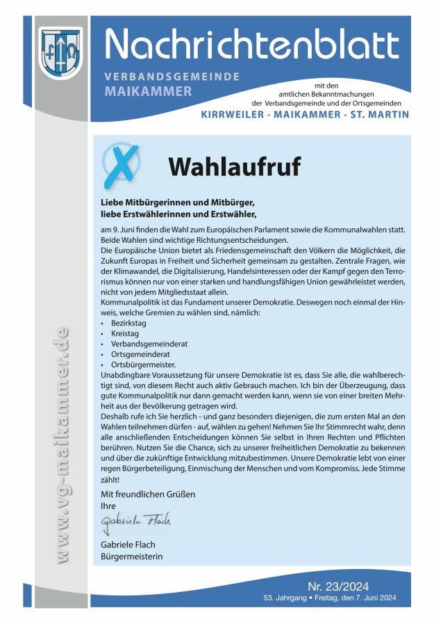 Nachrichtenblatt VG Maikammer Titelblatt 23/2024