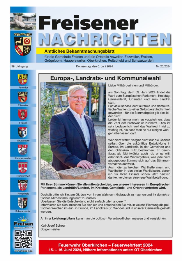 Freisener Nachrichten Titelblatt 23/2024