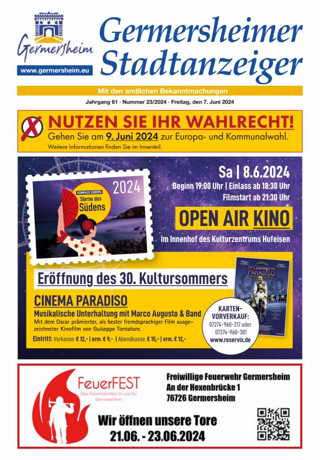 Germersheimer Stadtanzeiger Titelblatt 23/2024