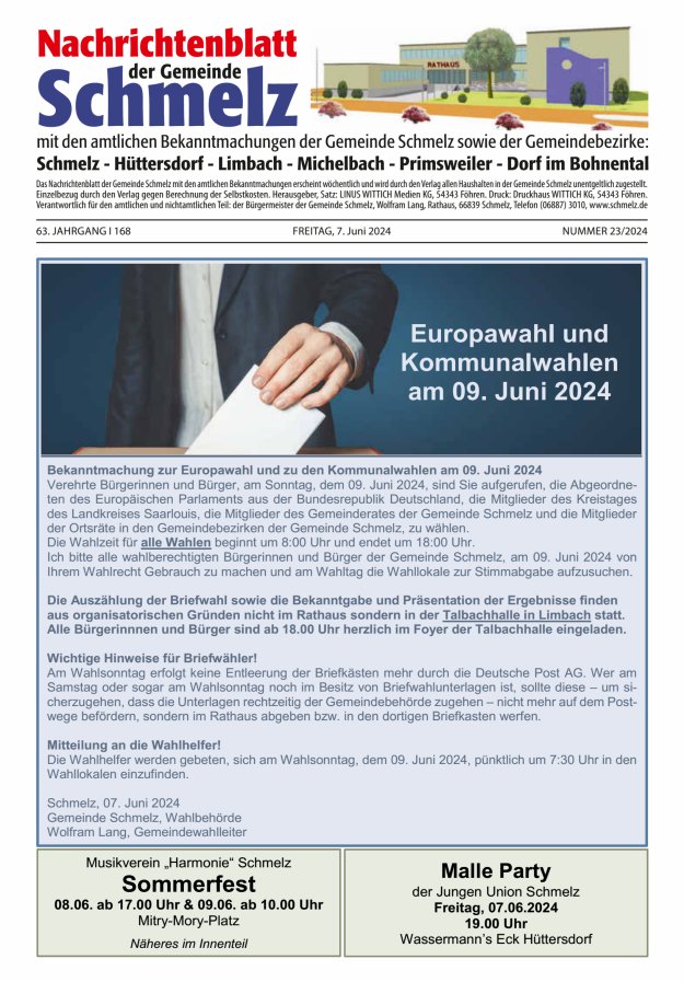 Nachrichtenblatt Schmelz Titelblatt 23/2024