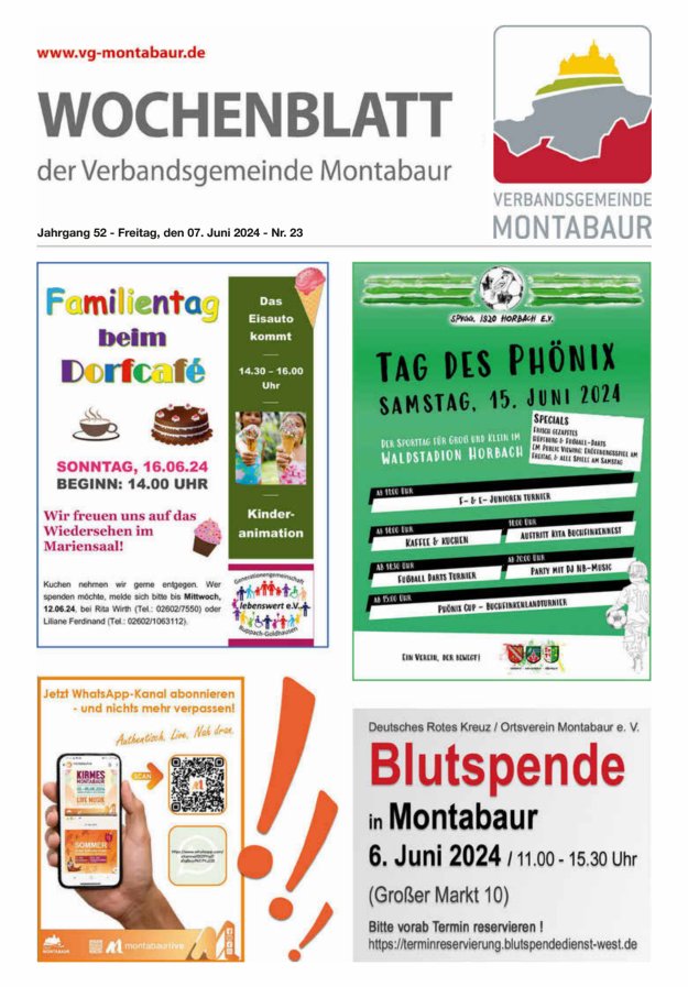 Wochenblatt der Verbandsgemeinde Montabaur Titelblatt 23/2024