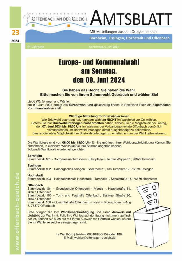Amtsblatt VG Offenbach an der Queich Titelblatt 23/2024