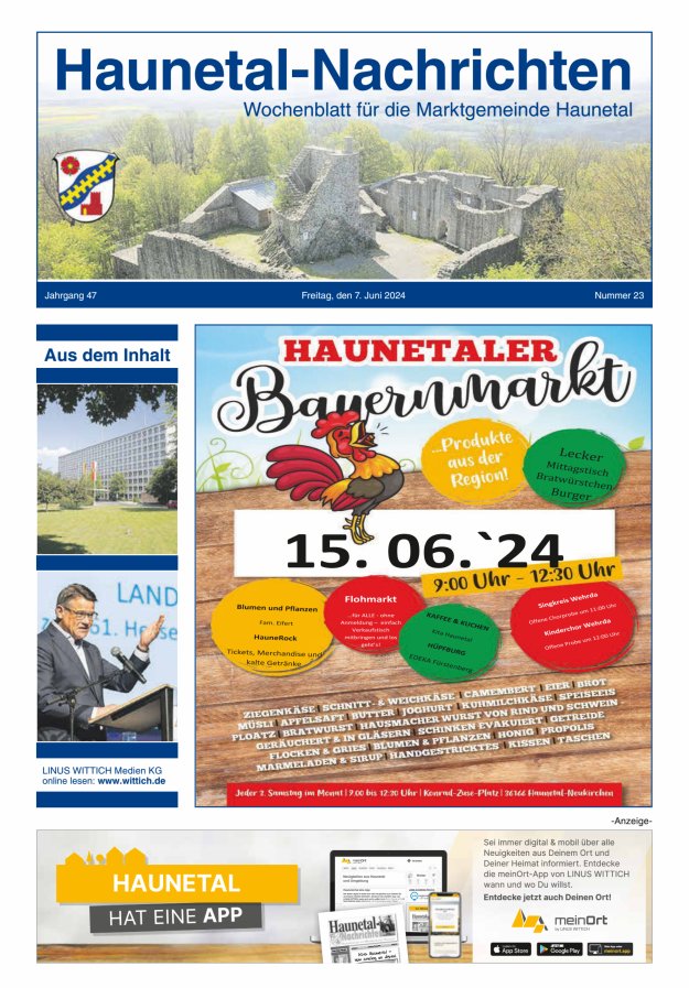 Haunetal-Nachrichten Titelblatt 23/2024