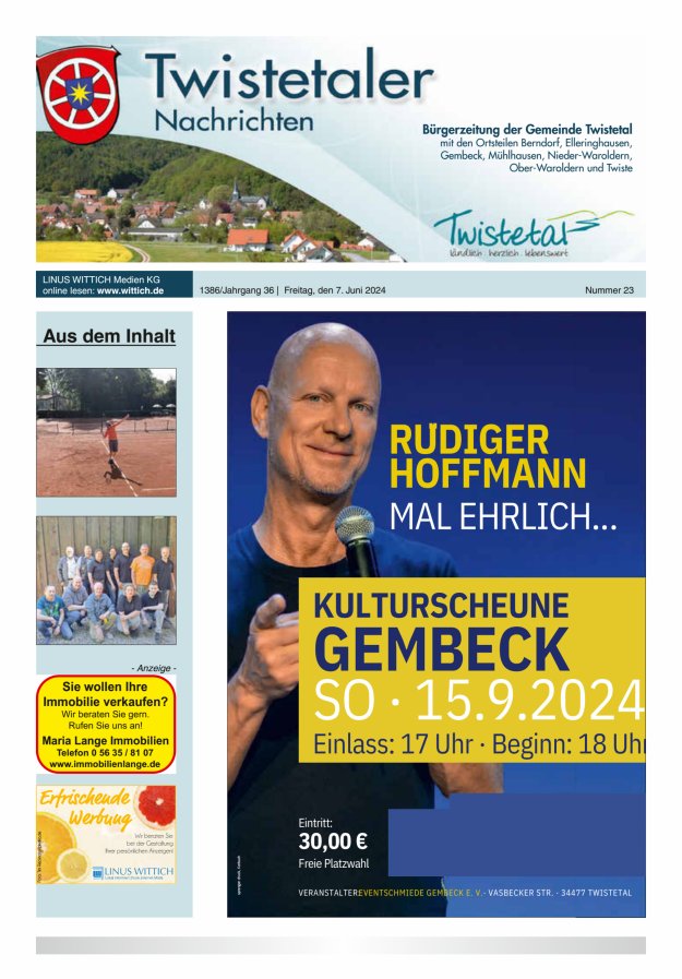 Twistetaler Nachrichten Titelblatt 23/2024
