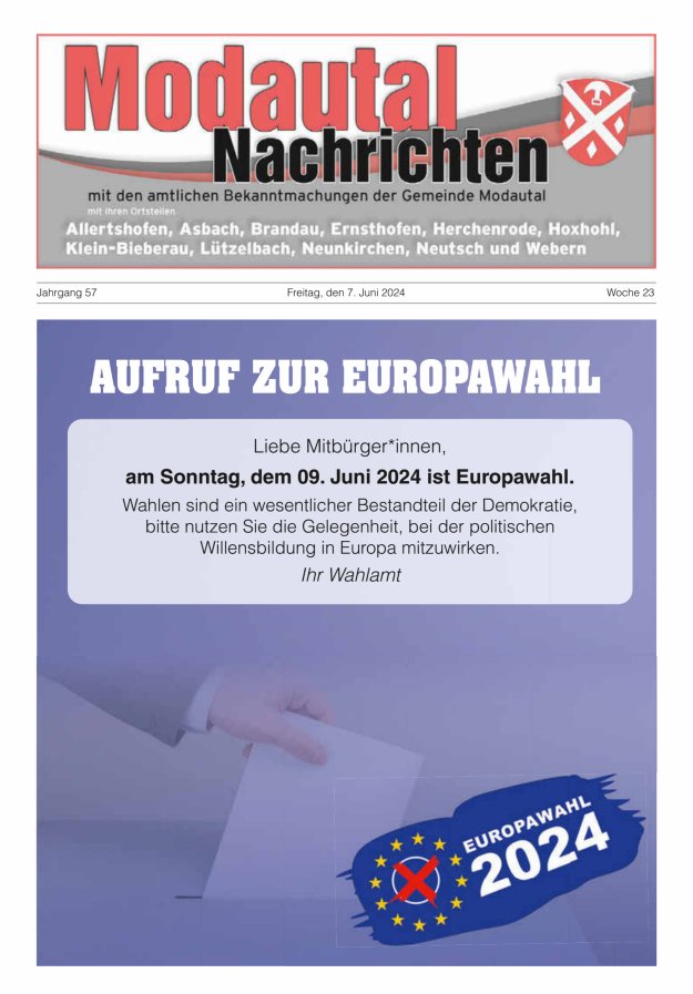 Modautal-Nachrichten Titelblatt 23/2024