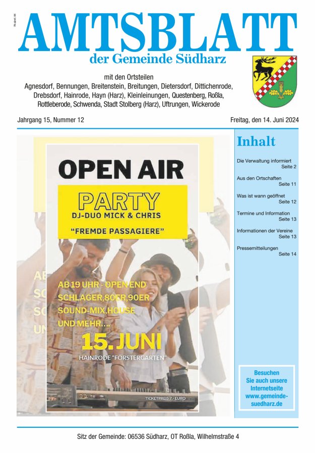 Amtsblatt der Gemeinde Südharz Titelblatt 12/2024
