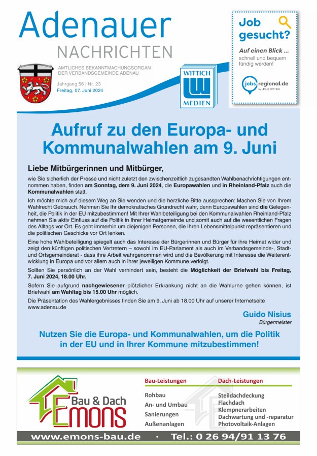 Adenauer Nachrichten Titelblatt 23/2024