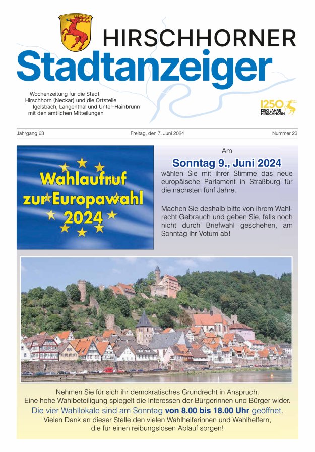 Hirschhorner Stadtanzeiger Titelblatt 23/2024