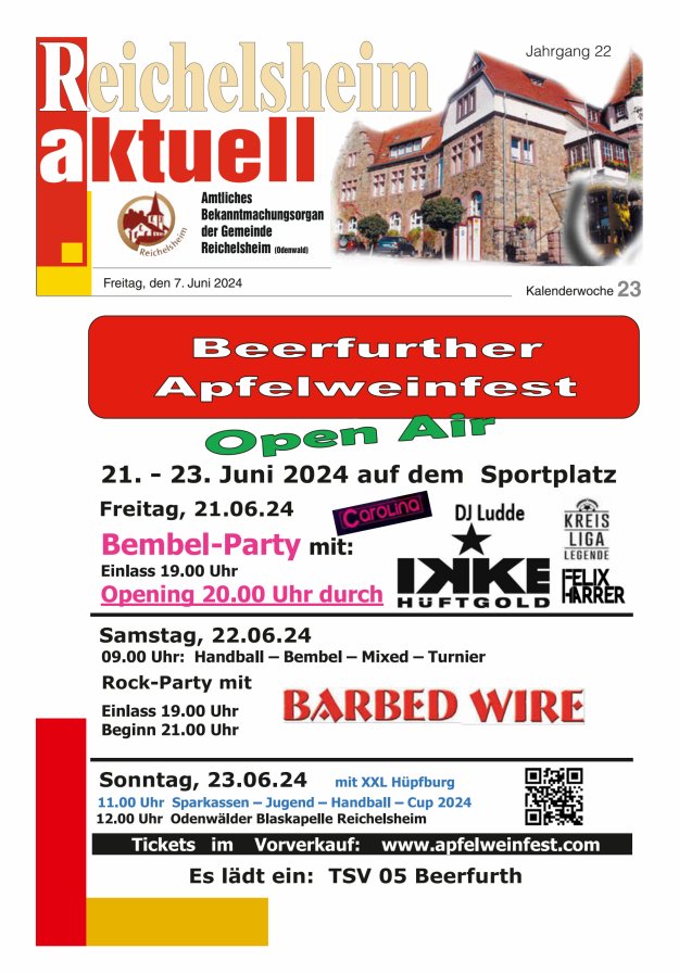 Reichelsheim aktuell - Amtsblatt der Gemeinde Reichelsheim(Odenwald) Titelblatt 23/2024
