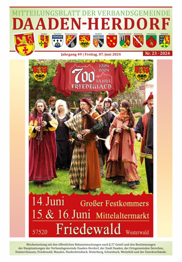Mitteilungsblatt der Verbandsgemeinde Daaden-Herdorf Titelblatt 23/2024