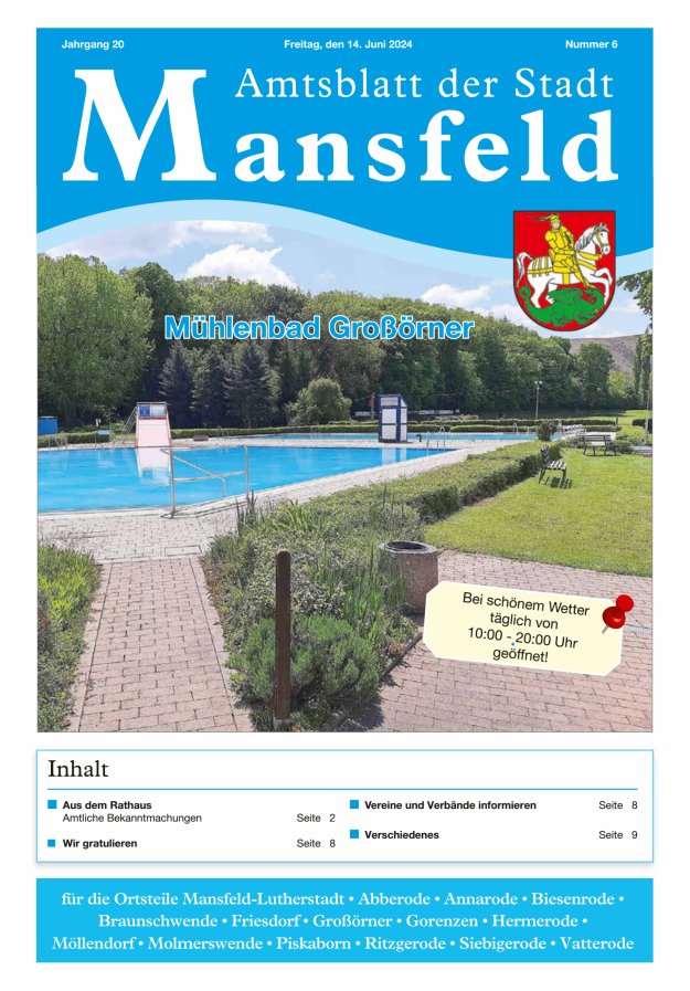 Amtsblatt der Stadt Mansfeld Titelblatt 06/2024