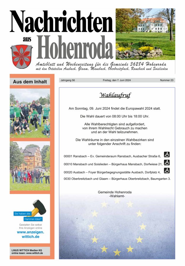 Nachrichten aus Hohenroda Titelblatt 23/2024