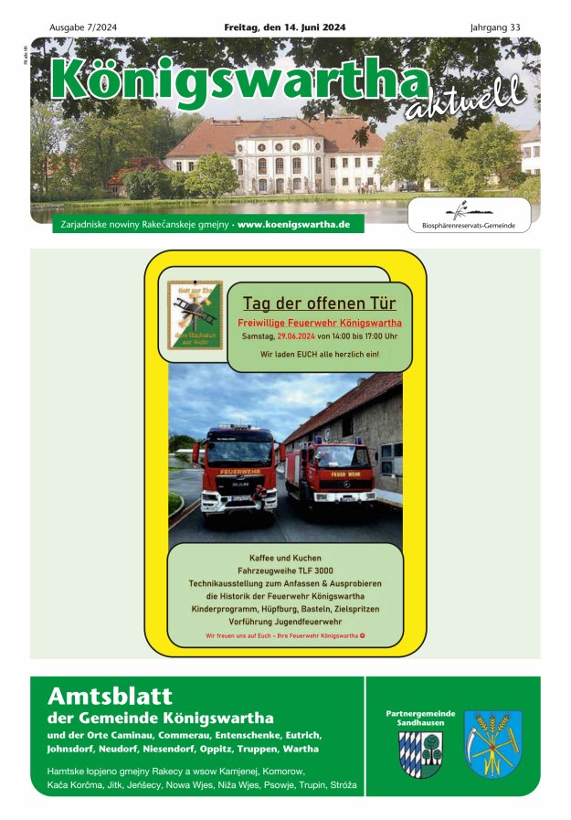 Königswartha aktuell - Amtsblatt der Gemeinde Königswartha Titelblatt 07/2024