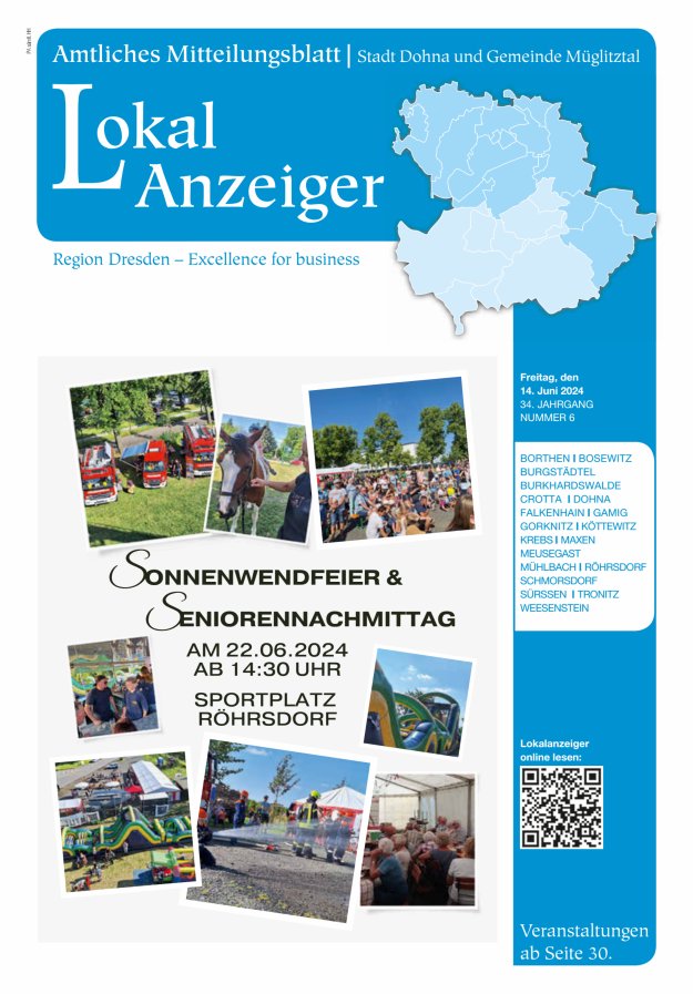 Lokal-Anzeiger – Amtliches Mitteilungsblatt Stadt Dohna und Gemeinde Müglitztal Titelblatt 06/2024