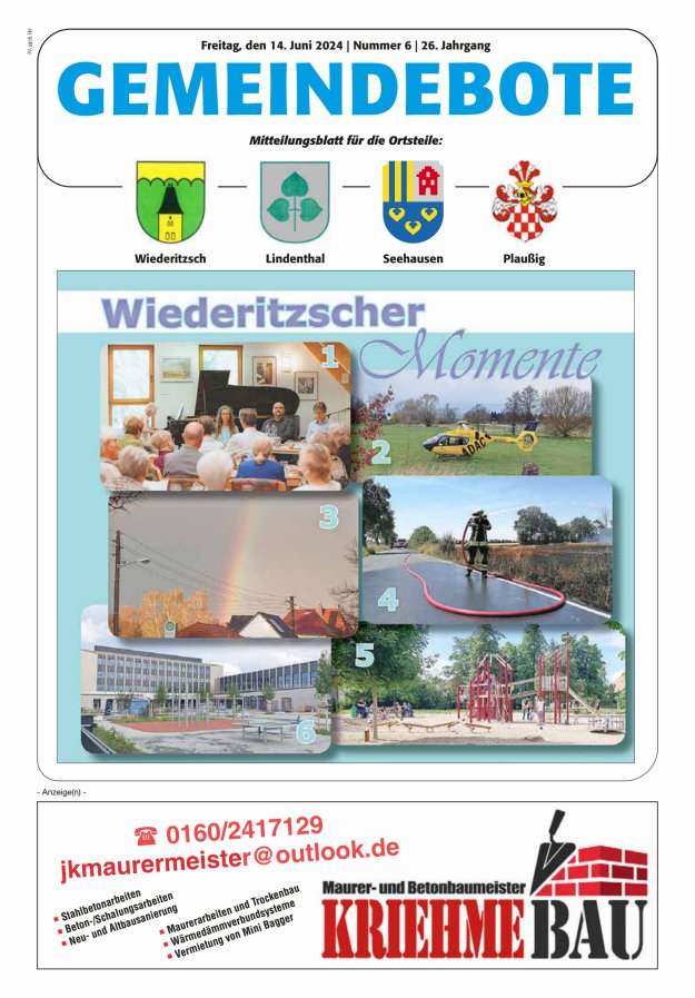 Gemeindebote - Mitteilungsblatt für die Ortsteile Titelblatt 06/2024